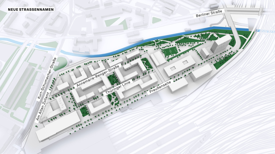 Modelldarstellung Löwitz Quartier mit Straßenbenennung. 